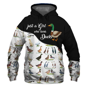 Just A Girl Love Ducks Black White - Hoodie, Sweatshirt, TShirt