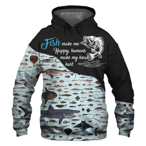 Fish Make Me Happy, Humans Head Hurt - Hoodie, Sweatshirt, TShirt