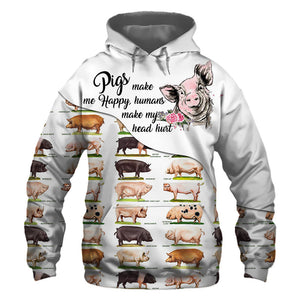 Bunder White Pig - Make Me Happy, Humans Head Hurt - Hoodie, Sweatshirt, TShirt 