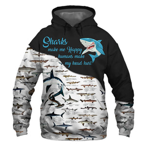 Smiling Sharks - Make Me Happy, Humans Head Hurt - Hoodie, Sweatshirt, TShirt 