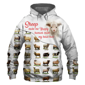 Bundle White Sheeps - Make Me Happy, Humans Head Hurt - Hoodie, Sweatshirt, TShirt 