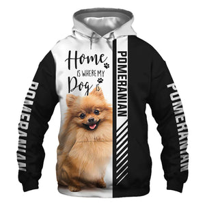Black White Pomeranian - Home Is Where My Dog Is - Hoodie, Sweatshirt, TShirt 