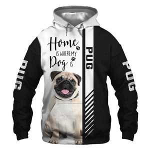 Smiling Pug - Home Is Where My Dog Is - Hoodie, Sweatshirt, TShirt 