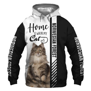 Norwegian Forest cat - Home Is Where My Cat Is - Hoodie, Sweatshirt, TShirt 