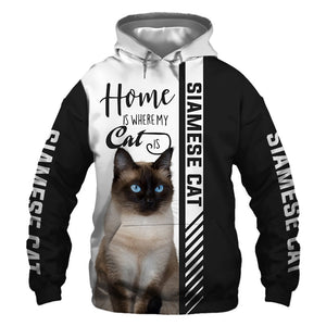 Siamese Cat Hoodie - Home Is Where My Cat Is - Hoodie, Sweatshirt, TShirt 