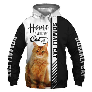 Somali Cat Hoodie - Home Is Where My Cat Is - Hoodie, Sweatshirt, TShirt 