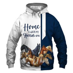 Dark Blue Bundle Horses - Home Is Where My Horses Are - Hoodie, Sweatshirt, TShirt 