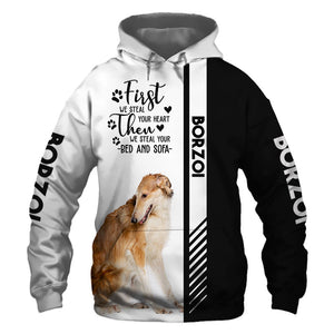 Borzoi - Steal Your Heart, Steal Your Bed - Hoodie, Sweatshirt, TShirt