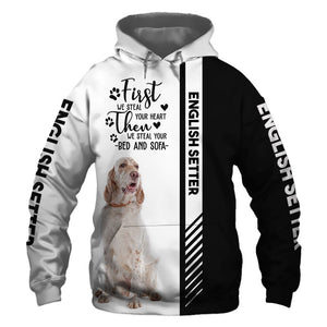 English Setter - Steal Your Heart, Steal Your Bed -  Hoodie, Sweatshirt, TShirt