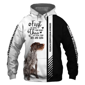German Wirehaired Pointer - Steal Your Heart, Steal Your Bed - Hoodie, Sweatshirt, TShirt