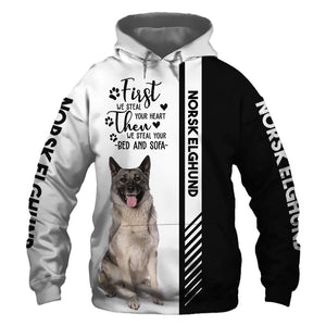 Norwegian Elkhound - Steal Your Heart, Steal Your Bed - Hoodie, Sweatshirt, TShirt 
