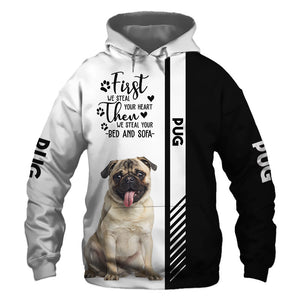 Smiling Pug - Steal Your Heart, Steal Your Bed - Hoodie, Sweatshirt, TShirt