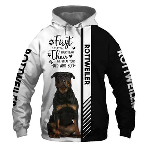 Sitting Rottweiler - Steal Your Heart, Steal Your Bed - Hoodie, Sweatshirt, TShirt 