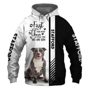Staffordshire Bull Terrier - Steal Your Heart, Steal Your Bed - Hoodie, Sweatshirt, TShirt 