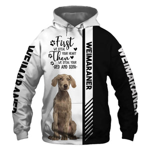 Sitting Weimaraner - Steal Your Heart, Steal Your Bed - Hoodie, Sweatshirt, TShirt