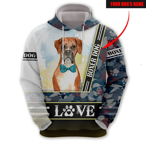 Blue Boxer Dog - I Love Name - Hoodie, Sweatshirt, TShirt
