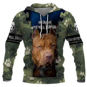TERRIER AMERICAN PITBULL in blue camouflage Shirt 3D Full Printing for Dog Mom Dad lovers