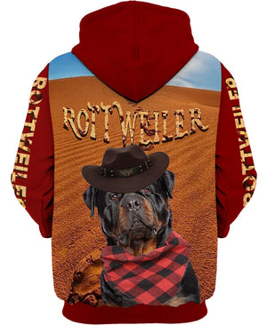 Rottweiler CowBoy Shirt 3D Full Printing for Dog Mom Dad lovers