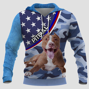 PITBULL-BLUE CAMO Shirt 3D Full Printing for Dog Mom Dad lovers