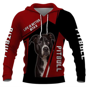 Life is better with a pitbull Shirt 3D in Red Full Printing for Dog Mom Dad lovers