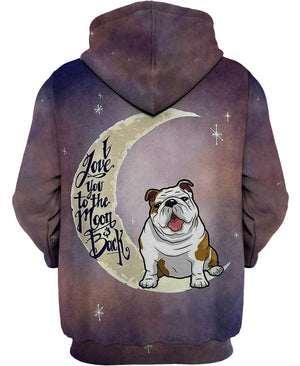 Bulldog Love You To The Moon and Back Shirt 3D Full Printing for Dog Mom Dad lovers