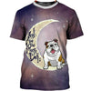 Bulldog Love You To The Moon and Back Shirt 3D Full Printing for Dog Mom Dad lovers
