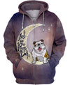 Bulldog Love You To The Moon and Back Shirt 3D Full Printing for Dog Mom Dad lovers