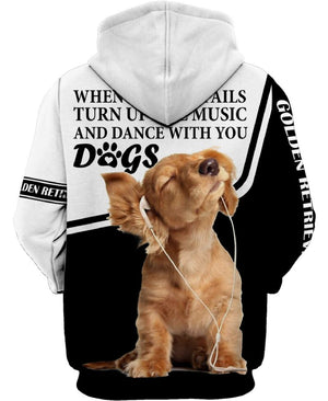 Golden retriever Turn Up The Music Shirt 3D Full Printing for Dog Mom Dad lovers