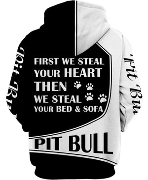 Pitbull Heart Stealer Shirt 3D Full Printing for Dog Mom Dad lovers