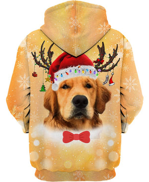 Golden Retriever Christmas Hat Shirt 3D Full Printing for Dog Mom Dad lovers