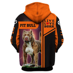 Live love pitbull bark Shirt 3D Full Printing for Dog Mom Dad lovers