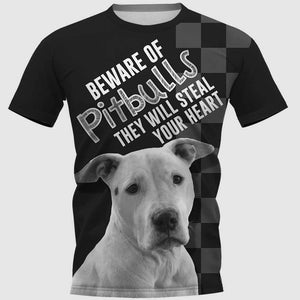 Beware of pitbull they will steal your heart  Shirt 3D in Black Full Printing for Dog Mom Dad lovers
