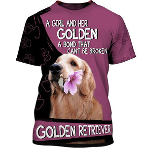 Golden Retriever A Girl And Flower Men and Women 3D Shirt