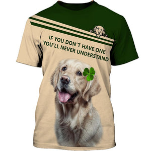 Golden Retriever and Lucky clover leaf Men and Women 3D Shirt In Green