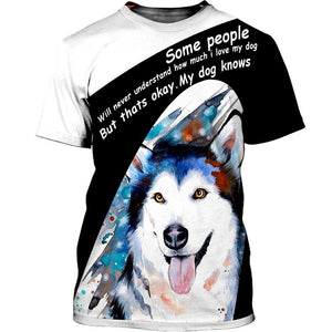 Husky Watercolor Painting Shirt 3D Full Printing for Dog Mom Dad lovers
