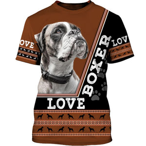 Love Boxer Dog Motifs 3D shirt for Boxer lovers