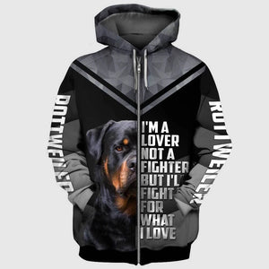 LOVER NOT A FIGHTER ROTTWEILER DOG Men and Women 3D Print Pullover