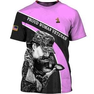 Proud woman veteran Shirt 3D Full Printing for Dog Mom Dad lovers